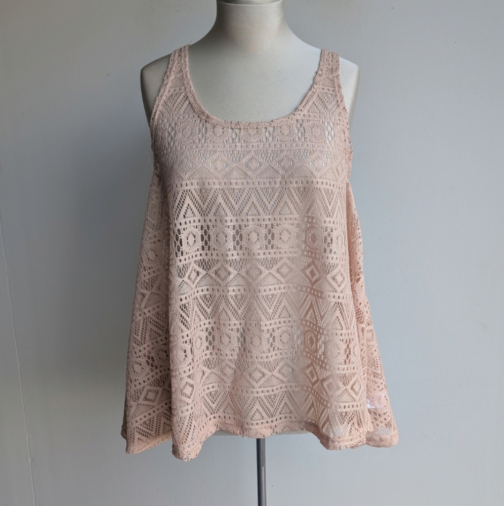 Beige Lace Aztec Geometric Print Tank Top